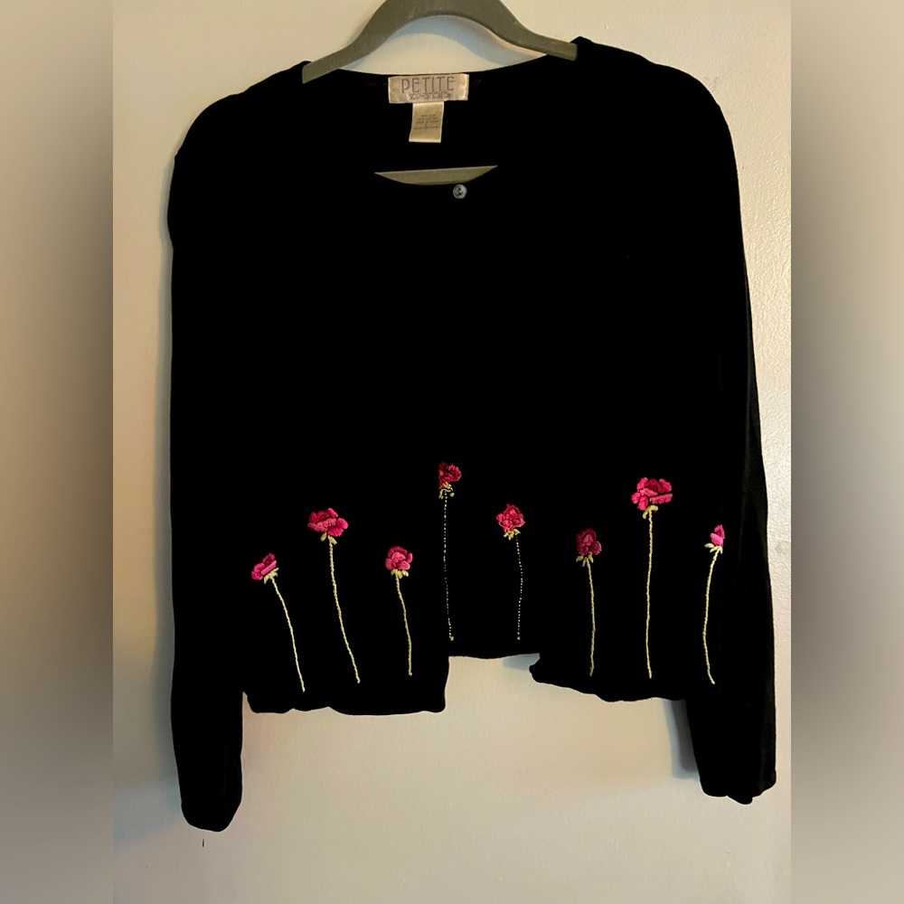 Black silk sweater with floral design size L